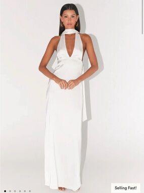 Peppermayo White Halter Maxi Dress with Deep V